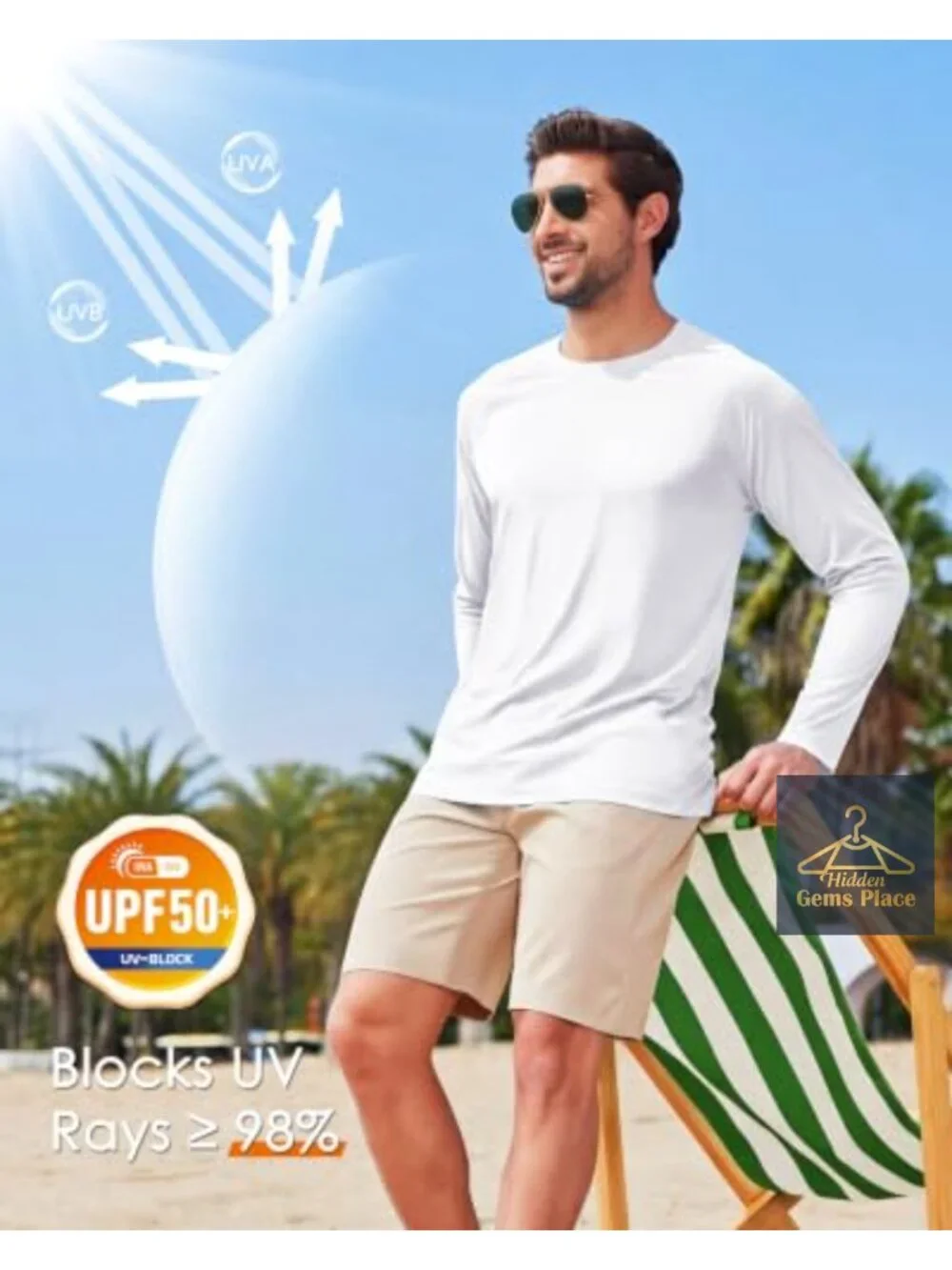 Men's UPF 50+ Long Sleeve Sun Protection Rash Guard Shirt Lightweight Quick Dry